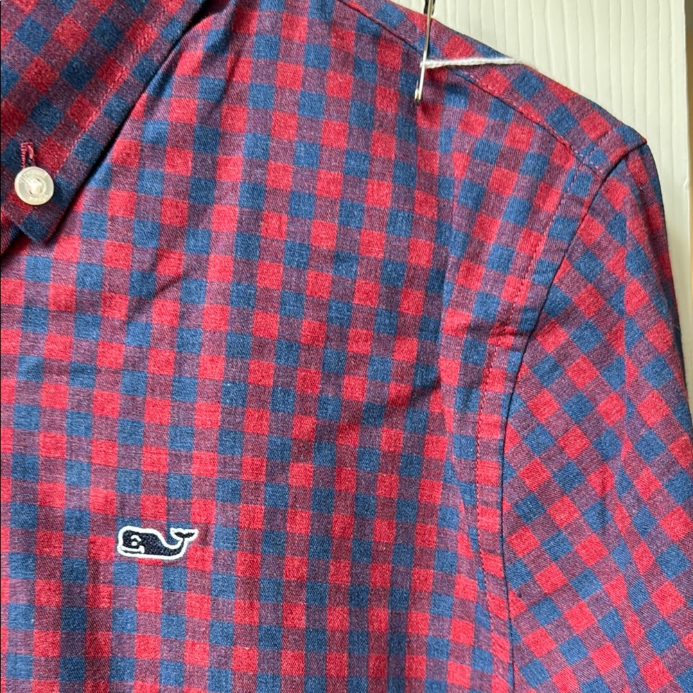 VINEYARD VINES~EUC~Size M 12-14~Boy’s Red/Blue Plaid Button Down Shirt